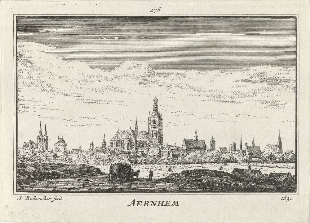 Gezicht op Arnhem (1727 - 1733) by Abraham Rademaker, Willem Barents and Antoni Schoonenburg