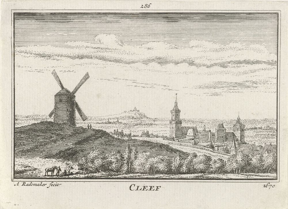 Zicht op Kleef (1727 - 1733) by Abraham Rademaker, Willem Barents and Antoni Schoonenburg