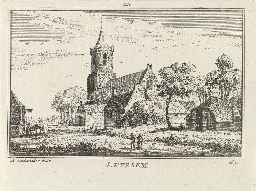 Gezicht op Leersum, 1630 (1727 - 1733) by Abraham Rademaker, Willem Barents and Antoni Schoonenburg