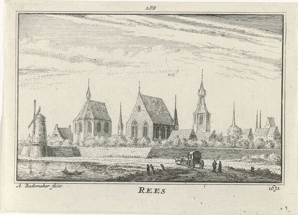 Gezicht op Rees (1727 - 1733) by Abraham Rademaker, Willem Barents and Antoni Schoonenburg