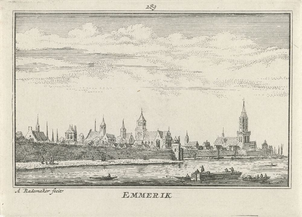 Gezicht op Emmerik (1727 - 1733) by Abraham Rademaker, Willem Barents and Antoni Schoonenburg