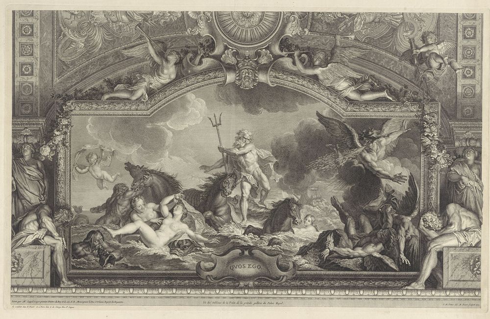 Neptunus kalmeert de golven (1717) by Bernard Picart, Antoine Coypel, Jean Marc Nattier, Bernard Picart and Gaspard Duchange
