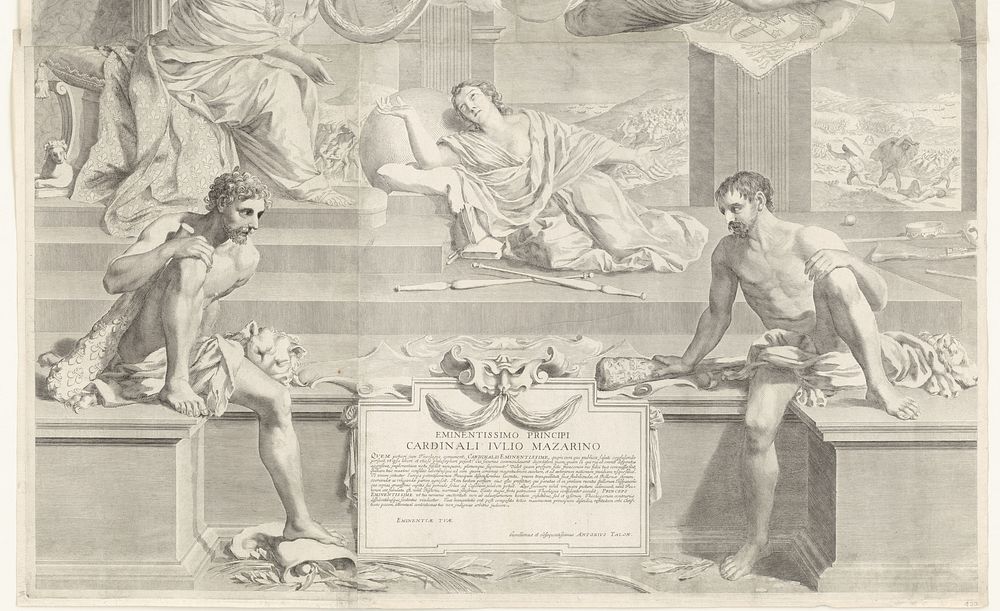 Twee delen van promotieprent van Antoine Talon (1608 - 1688) by Claude Mellan