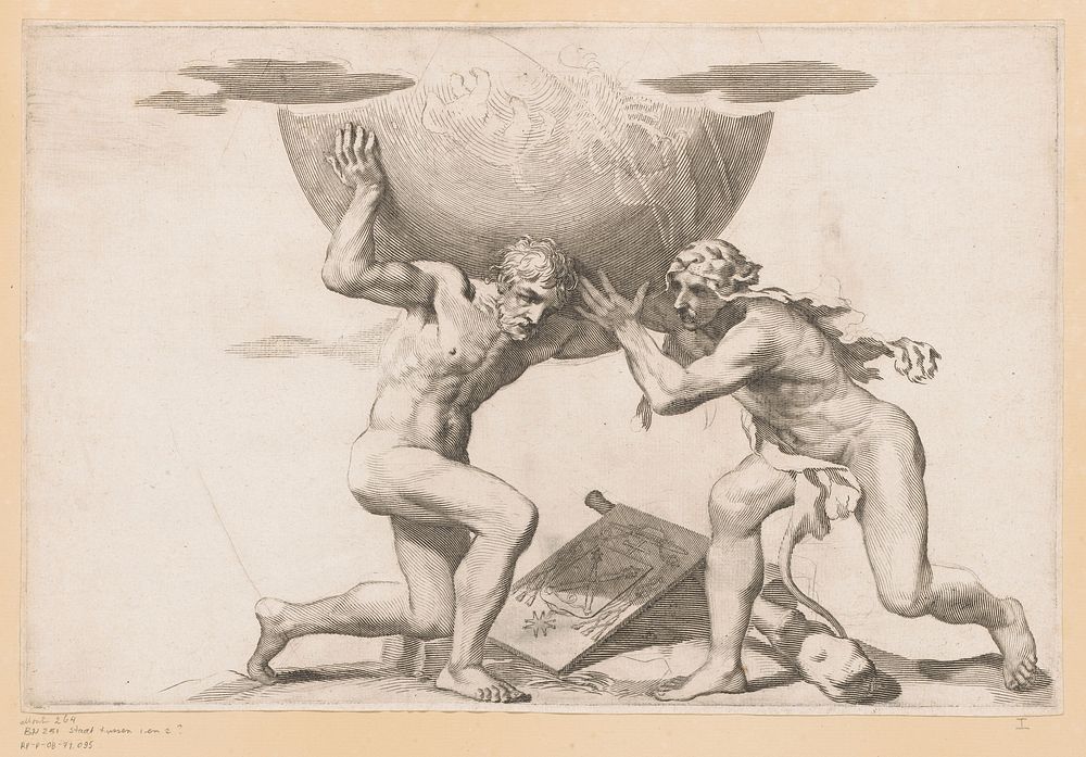 Atlas geeft de hemelbol aan Hercules (1651 - 1661) by Claude Mellan and Claude Mellan