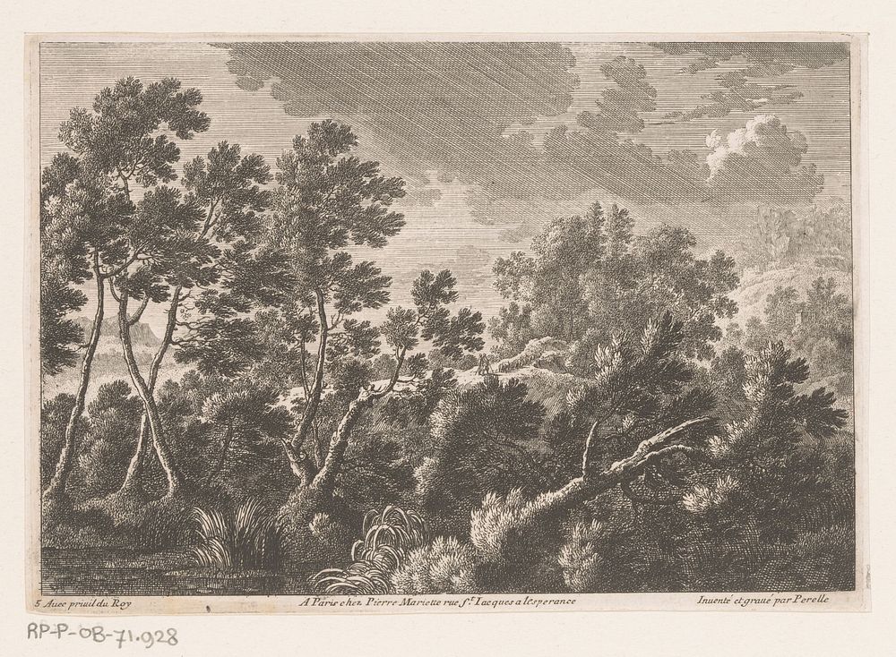 Boslandschap met herders (1613 - 1695) by Nicolas Perelle, Adam Perelle, Gabriel Perelle, Pierre Mariette I, Pierre Mariette…
