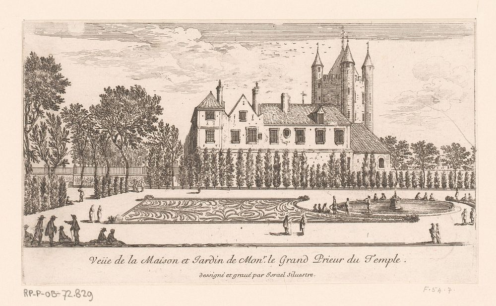 Gezicht op het huis en de tuin van de prior van de tempeliers (1658) by Israël Silvestre and Lodewijk XIV koning van…