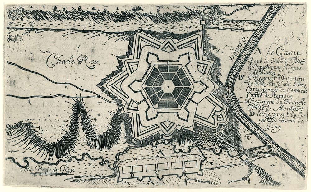 Plattegrond van de vesting van Charleroi met de daar gelegerde troepen, ca. 1672 (1672) by anonymous