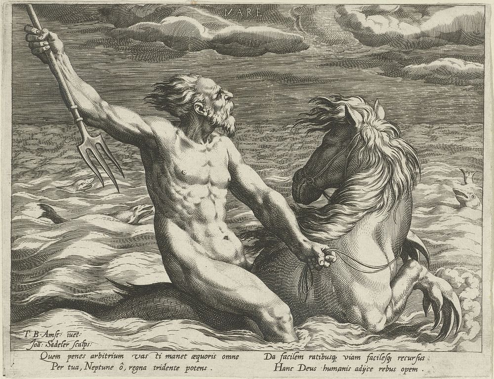 Water gepersonifieerd door de god Neptunus (1587) by Johann Sadeler I, Dirck Barendsz and Johann Sadeler I