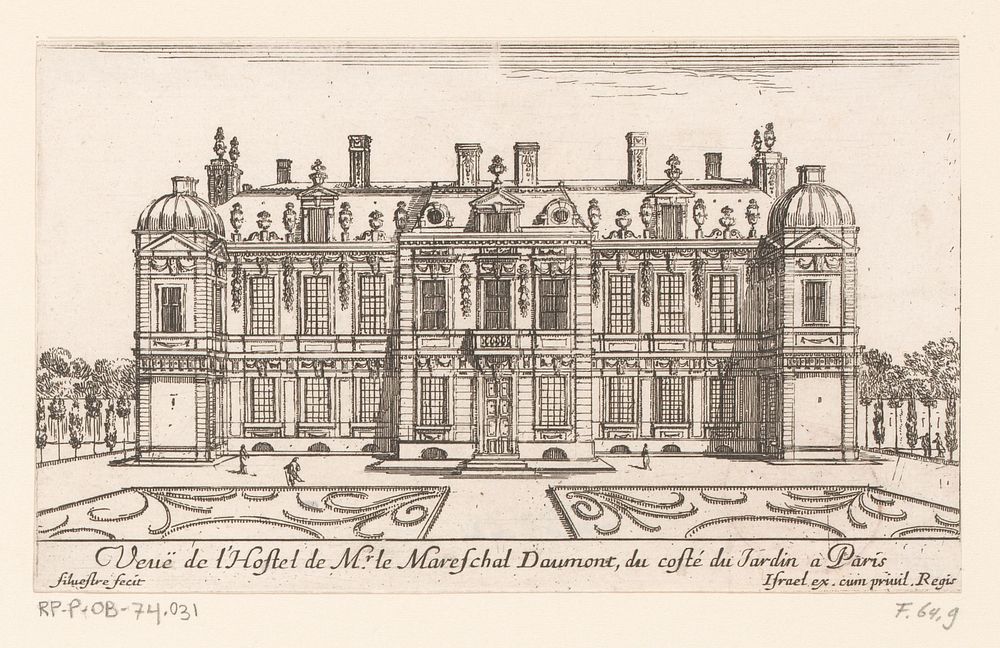 Gezicht op het huis van mijnheer le Mareschal Daumont (1652) by Israël Silvestre, Israël Henriet and Lodewijk XIV koning van…