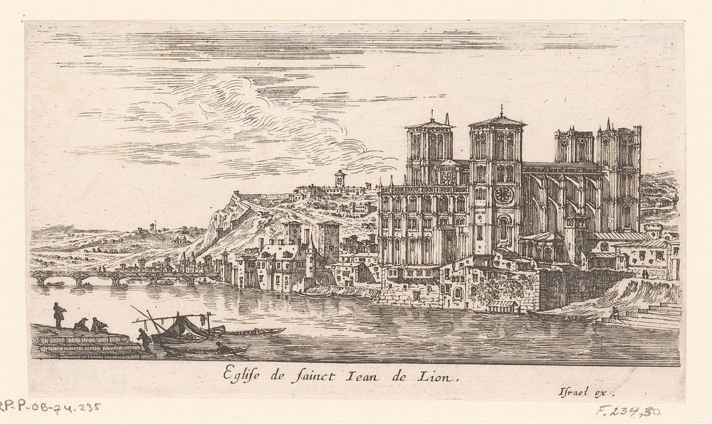 Gezicht op de kathedraal van Lyon (1631 - 1691) by Israël Silvestre and Israël Henriet