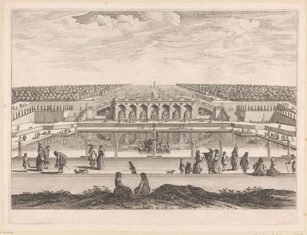 Gezicht op de tuinen van Vaux-le-Vicomte (1631 - 1691) by Israël Silvestre