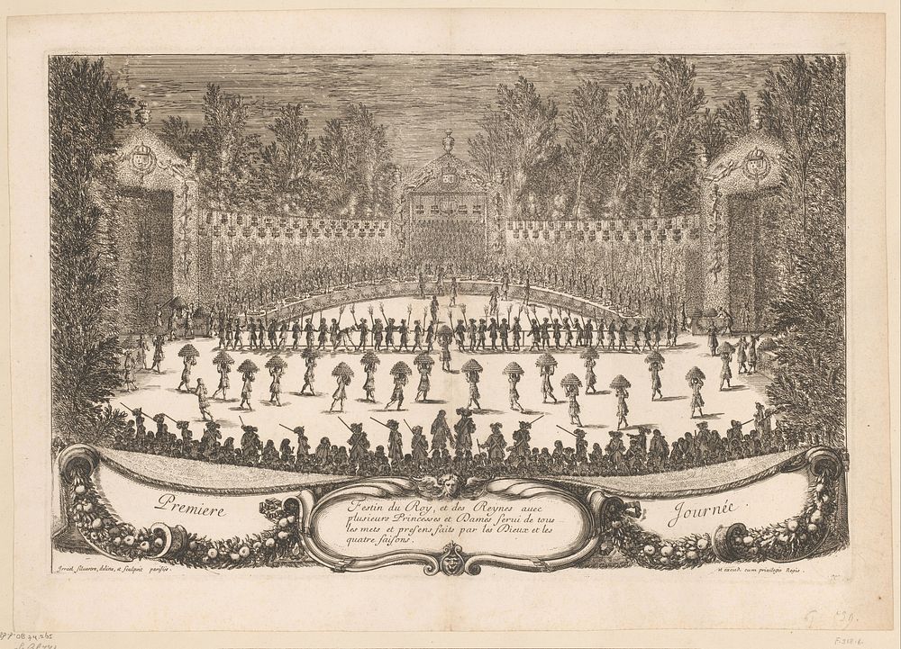 Feestmaal in de tuinen van Versailles (1664) by Israël Silvestre, Israël Silvestre and Lodewijk XIV koning van Frankrijk