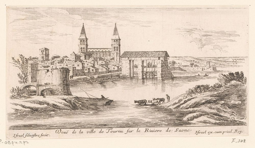 Gezicht op Tournus (1631 - 1661) by Israël Silvestre, Israël Henriet and Lodewijk XIV koning van Frankrijk