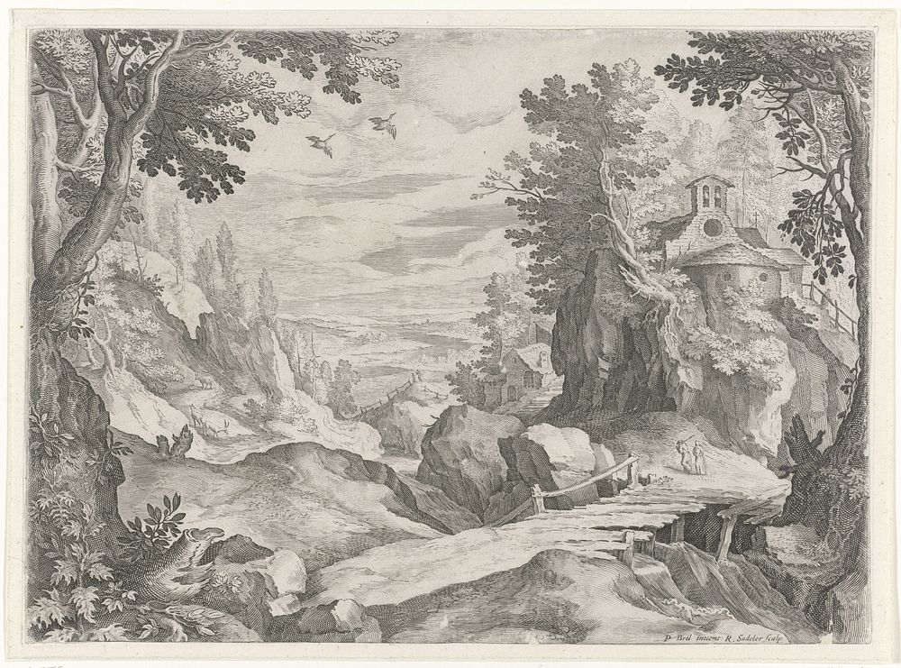 Landschap met een kapel (1570 - 1632) by Raphaël Sadeler I and Paul Bril