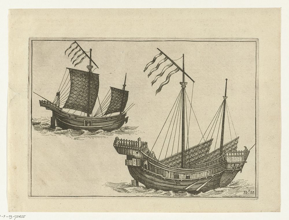Twee Chinese jonken, 1607 (1644 - 1646) by anonymous