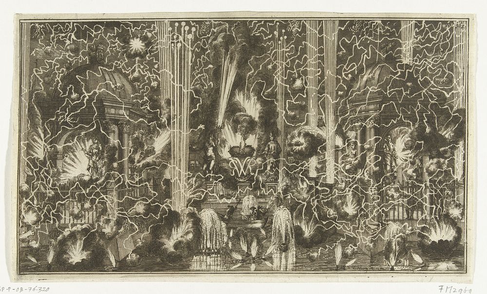 Vuurwerk bij de viering van de Vrede van Rijswijk, 1697 (1697 - 1698) by Laurens Scherm and Laurens Scherm