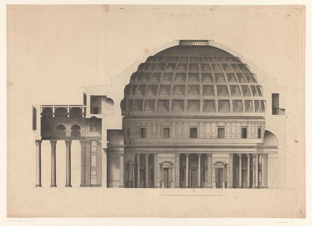 Dwarsdoorsnede van het Pantheon in Rome (1682) by Sébastien Leclerc I, Antoine Babuty Desgodetz and Jean Baptiste Coignard II