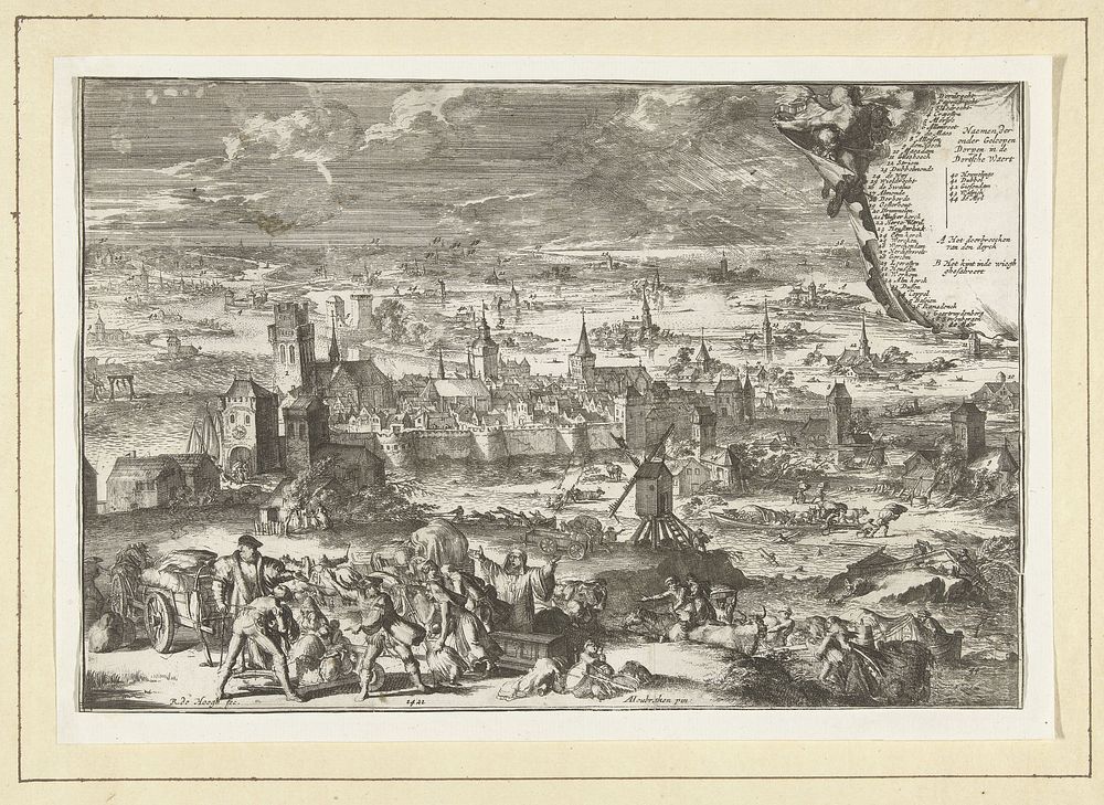 Sint Elisabethsvloed, 1421 (1675 - 1677) by Romeyn de Hooghe and Arnold Houbraken