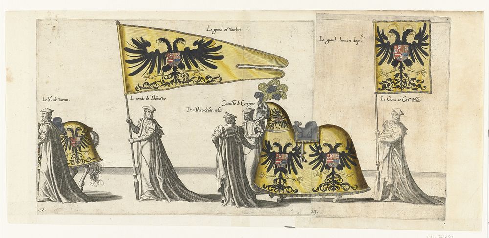 Deel van de optocht, nr. 22 en 23 (1619) by Joannes van Doetechum I, Lucas van Doetechum, Hieronymus Cock and Hendrick…