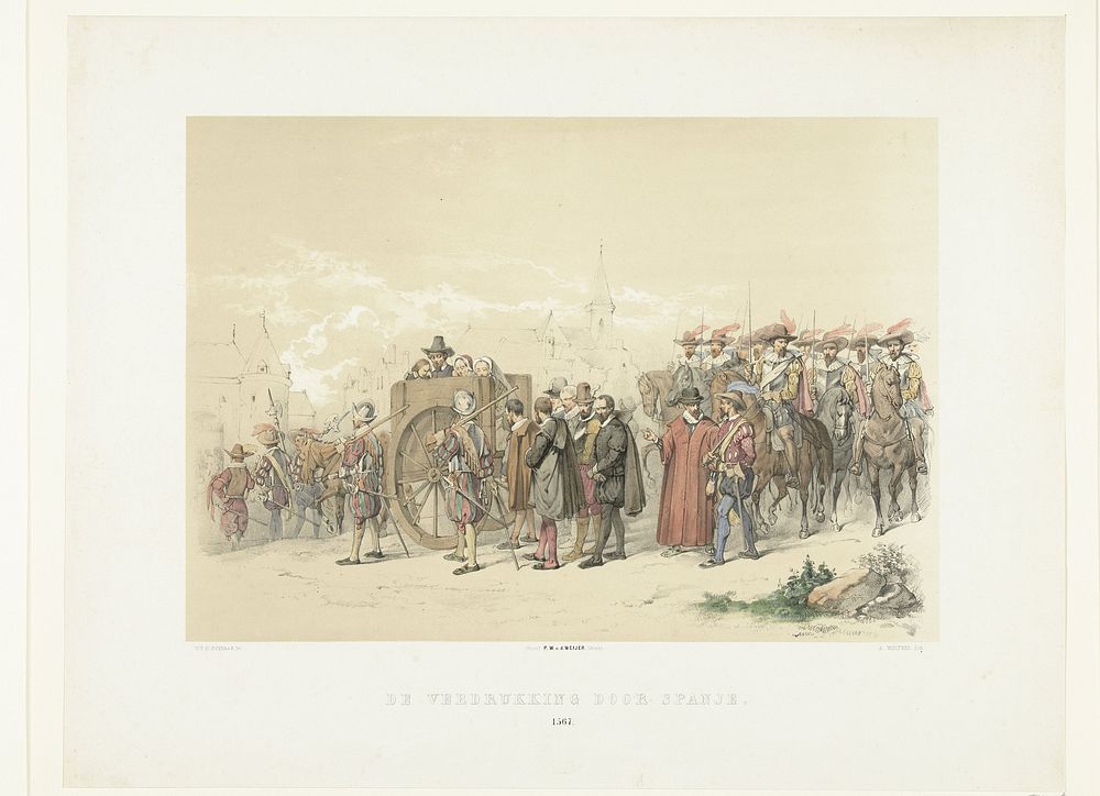 Wegvoeren van burgers in gevangenschap door Spaanse soldaten, 1567 (1839 - 1863) by Augustinus Jacobus Bernardus Wouters…