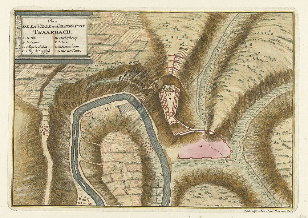 Plattegrond van dorp en kasteel van Trarbach, 1704 (1704) by Jan van Call II and Anna Beeck