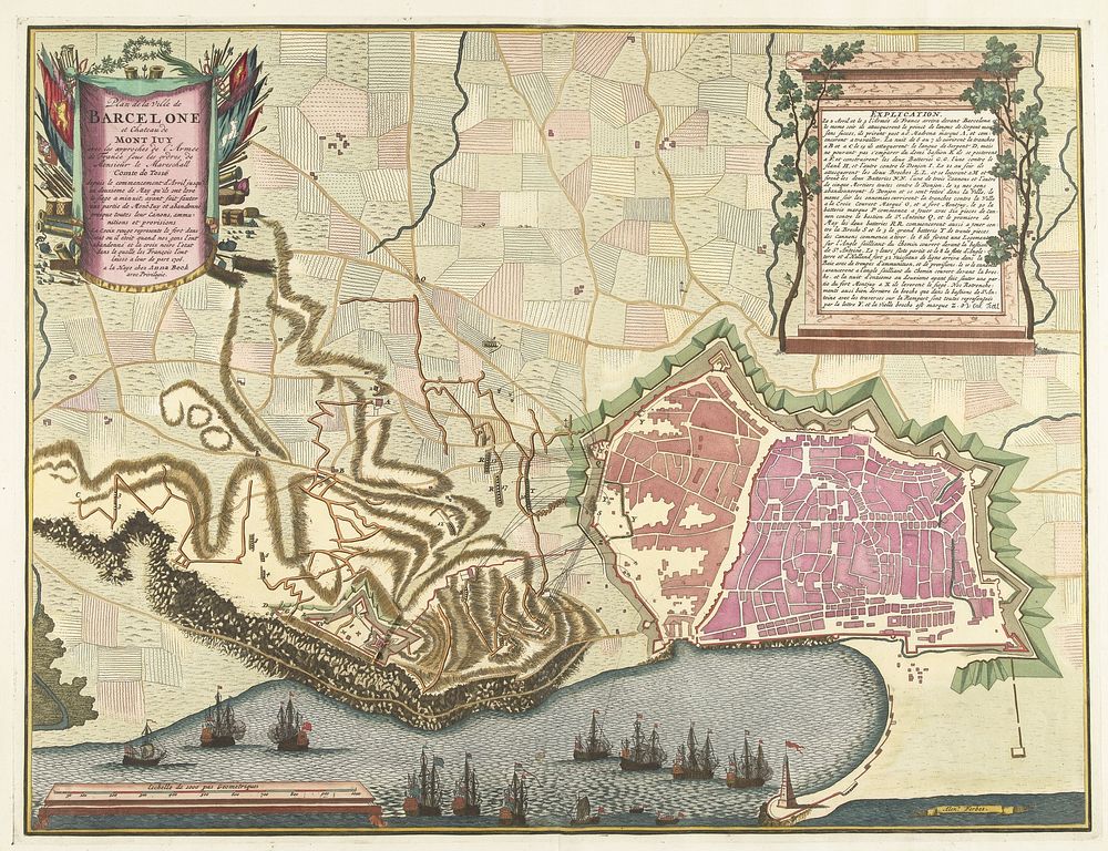 Kaart van het beleg van Barcelona, 1706 (1706) by Pieter van Call II, Alexander Forbes and Anna Beeck