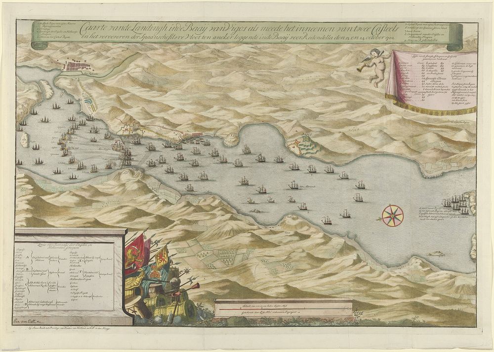 Zeeslag in de baai bij Vigo en de verovering van de Spaanse zilvervloot, 1702 (1702) by Jan van Call I, Anna Beeck and…