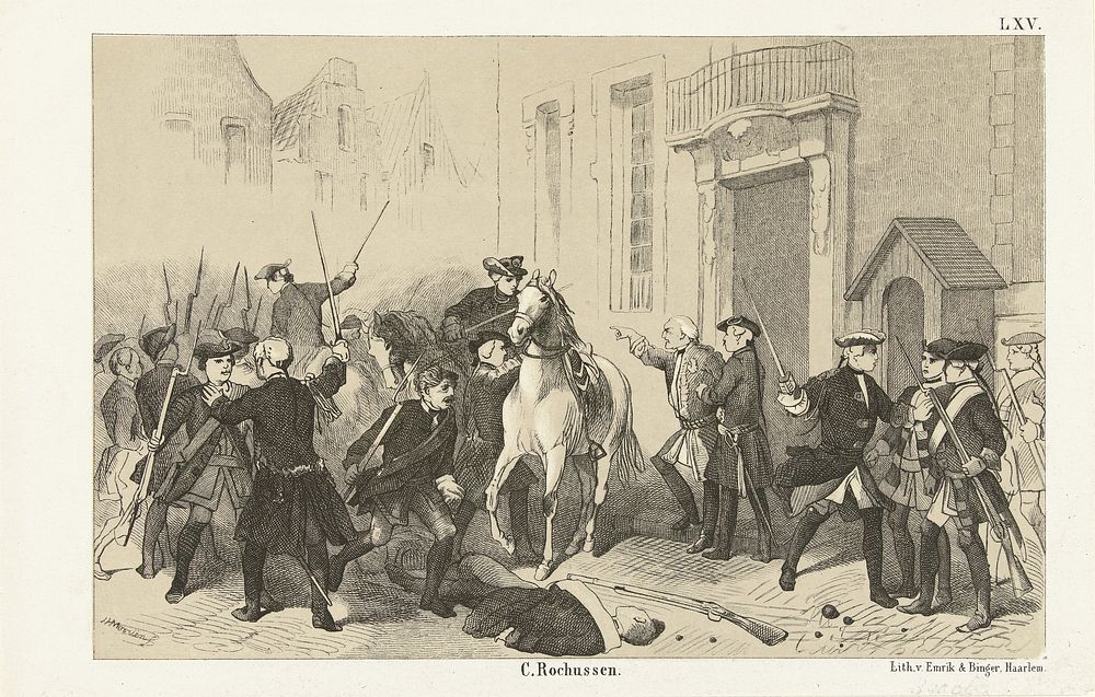 Bergen op Zoom verrast door de Fransen, 1747 (1853 - 1861) by Johannes Henderikus Morriën, Charles Rochussen and Emrik and…