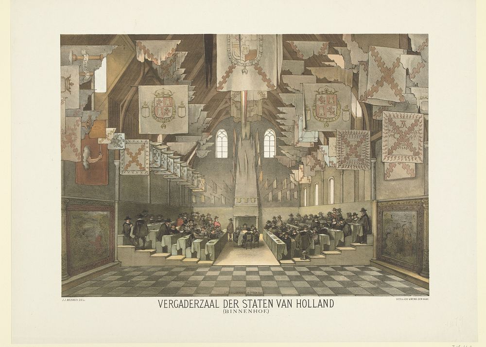 De grote zaal op het Binnenhof, Den Haag, tijdens de grote vergadering der Staten Generaal in 1651 (1878 - 1880) by Samuel…