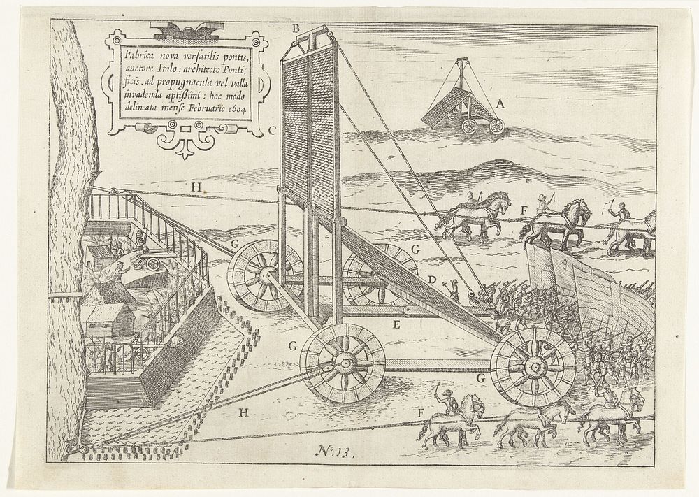Beleg van Oostende: de stormbrug van Targone, 1604 (1615) by anonymous and Baptista van Doetechum