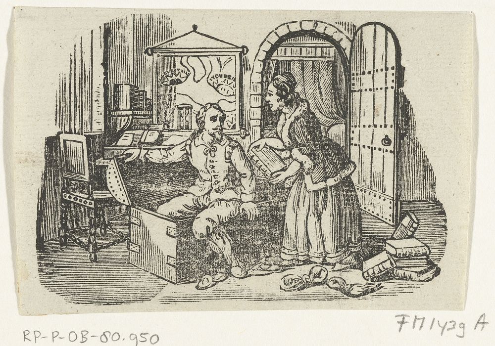Hugo de Groot verstopt zich in de boekenkist, 1621 (1800 - 1899) by anonymous