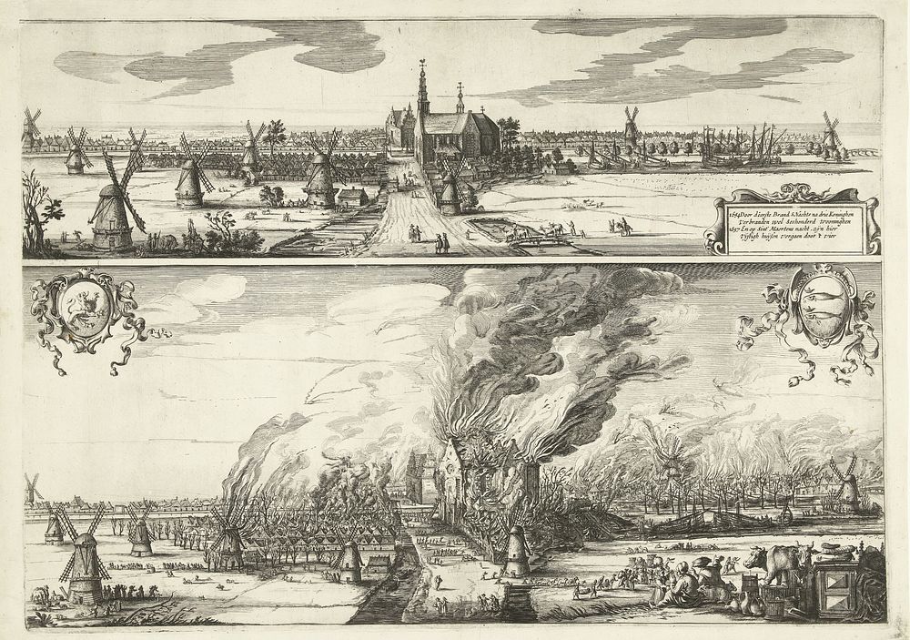 De Rijp vóór en tijdens de grote brand van 1654 (1657 - 1678) by Salomon Savery