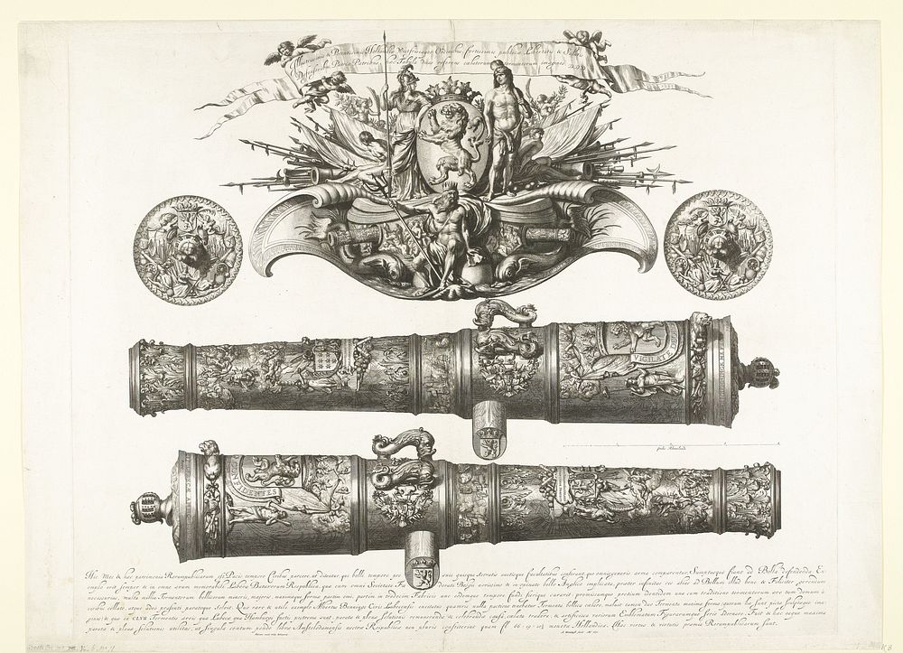 Achter- en zijaanzicht van twee kanonnen van Benningh (1671) by Abraham Bloteling and Adriaen van de Velde