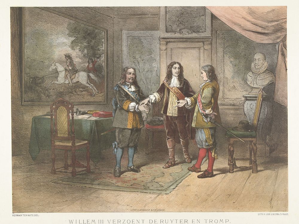 Prins Willem III verzoent Michiel de Ruyter en Cornelis Tromp, 1673 (in or before 1877 - 1891) by anonymous, Herman Frederik…
