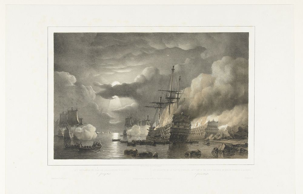 Verbranden van de Franse schepen bij La Hogue, 1692 (1848 - 1855) by Petrus Johannes Schotel, Petrus Johannes Schotel, Ruurt…