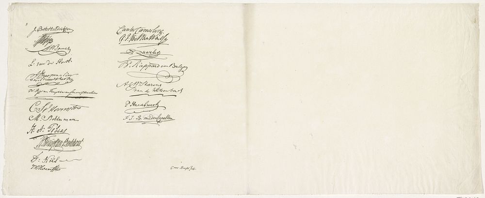 Blad met handtekeningen van de leden van de Vergadering der Aanzienlijken, 1814 (1814) by Cornelis van Baarsel and Johannes…