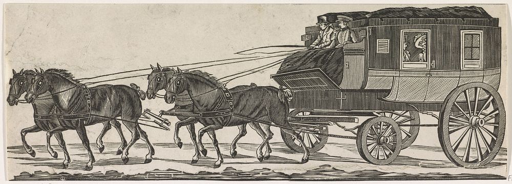 Met vier paarden bespannen diligence, ca. 1830 (1825 - 1835) by anonymous