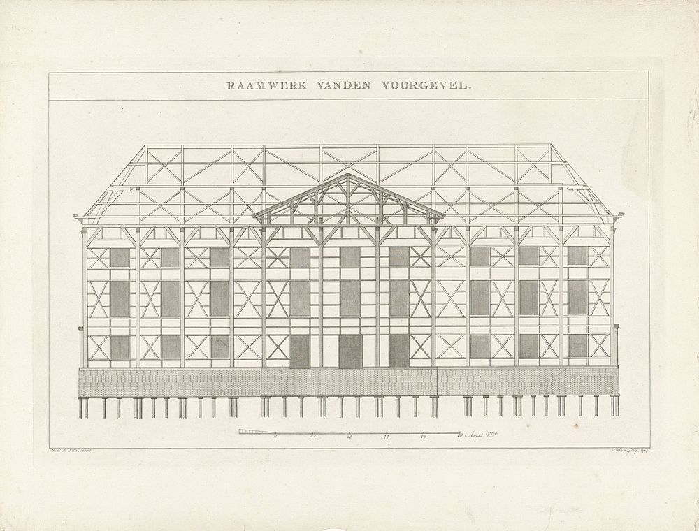 Schouwburg te Amsterdam: raamwerk voorgevel, 1774 (1774) by Reinier Vinkeles I, Harmanus Vinkeles, Jacob Eduard de Witte…