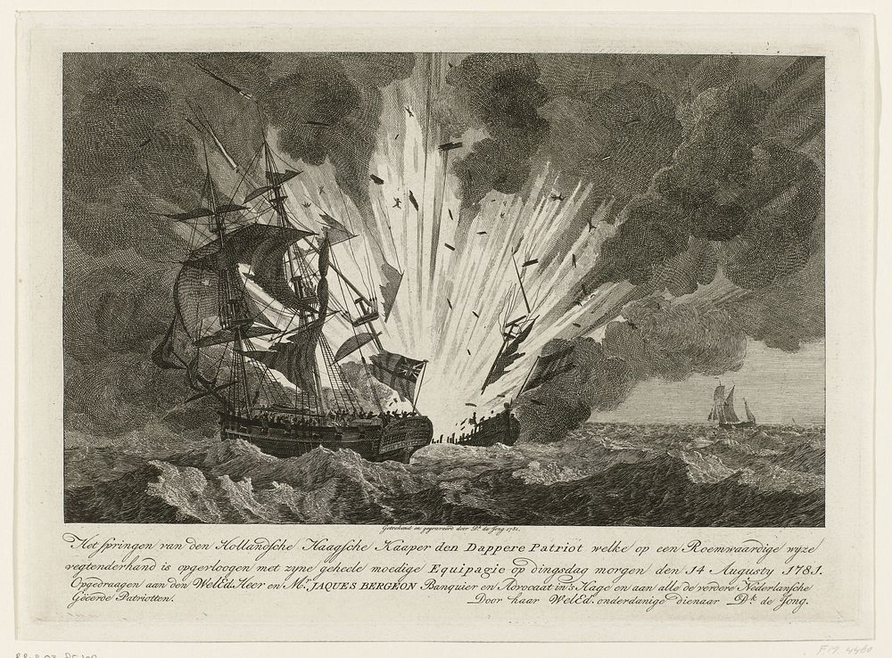 Springen van de Haagse Kaper de Dappere Patriot, 1781 (1781) by Dirk de Jong, Dirk de Jong, Jacques Bergeon and Dirk de Jong