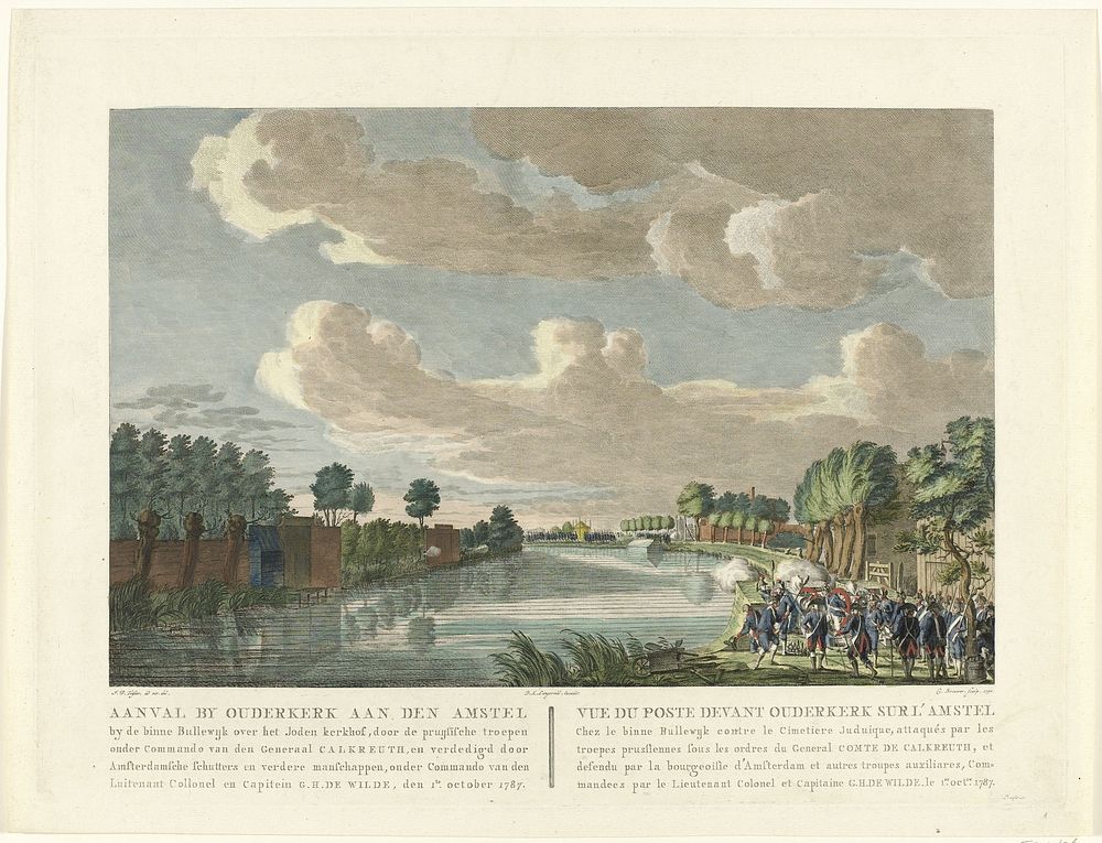 Aanval bij Ouderkerk aan de Amstel bij de Binnen-Bullewijk, 1787 (1790) by Cornelis Brouwer, Jean George Teissier and Dirk…
