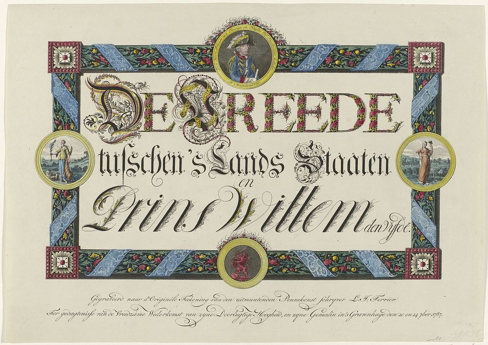 Kalligrafie op de vrede tussen de Staten en prins Willem V, 1787 (1787) by Leonard Jozef Ferrier and Leonard Jozef Ferrier