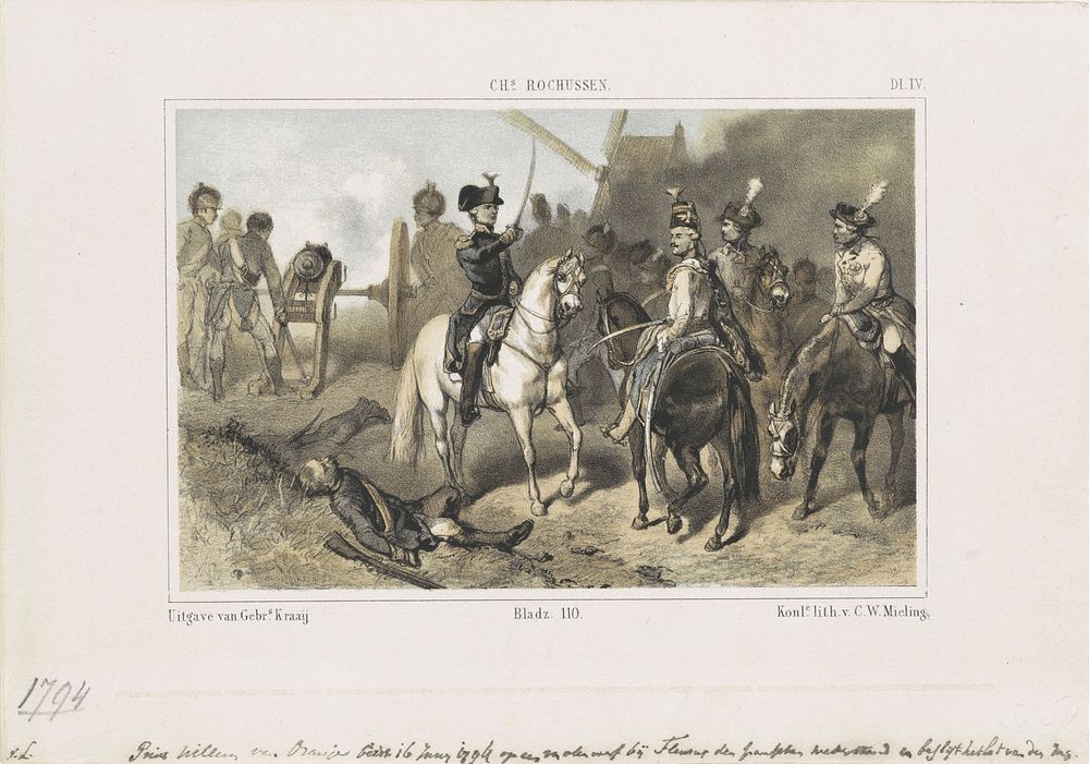 Prins Willem in de slag bij Fleurus, 1794 (1846 - 1849) by anonymous, Charles Rochussen, Koninklijke Nederlandse…