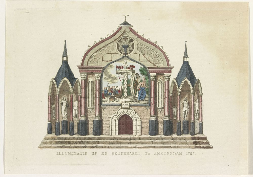 De Vernietiging van de Oude Constitutie, decoratie op de Botermarkt, 1795 (1795) by A Schol II