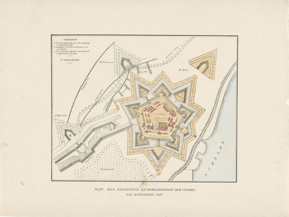 Plan den belegering en bombardement der citadel van Antwerpen, 1832 (1832 - 1833) by anonymous and Evert Maaskamp