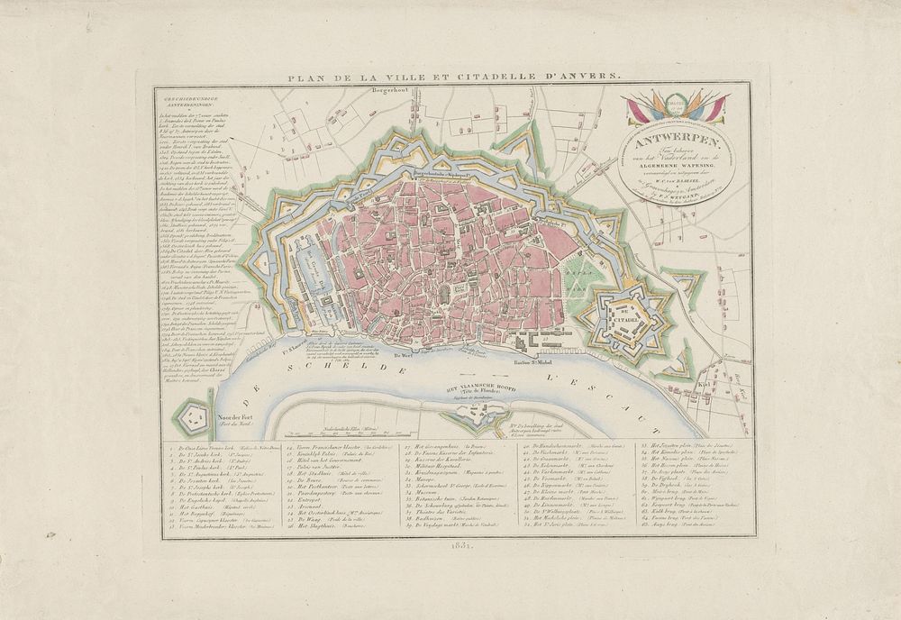 Plattegrond van Antwerpen met de Citadel, 1831 (1831) by Willem Cornelis van Baarsel and François Joseph Weygand