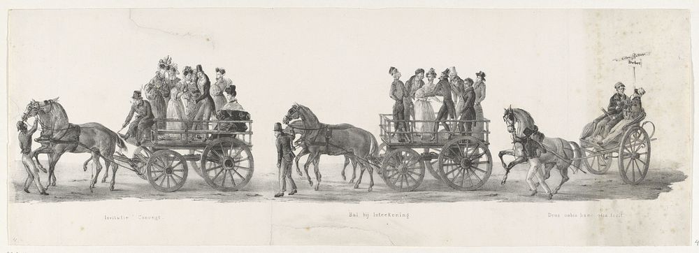 Uitnodiging voor een concert, de bal en dronken studenten, 1835 (1835) by Leendert Springer I and Aeschinus Saagmans Mulder