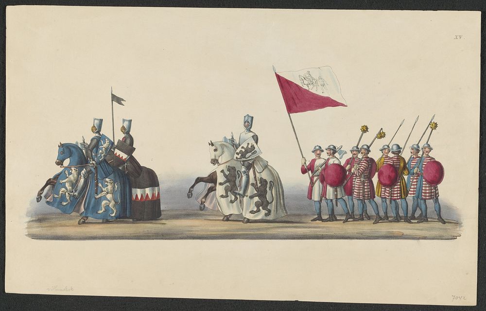 Gekostumeerde optocht van 1841: ridders (blad XV) (1841) by anonymous, Johannes Paulus Houtman and August Arnz and Co