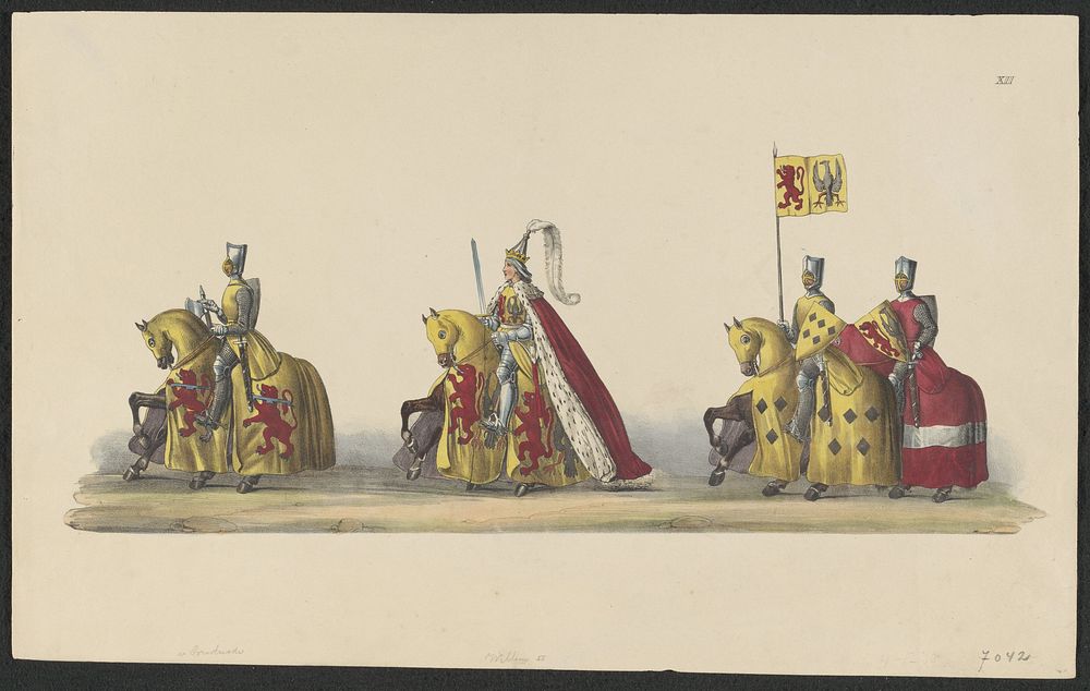 Gekostumeerde optocht van 1841: graaf Willem II en ridders (blad XII) (1841) by anonymous, Johannes Paulus Houtman and…