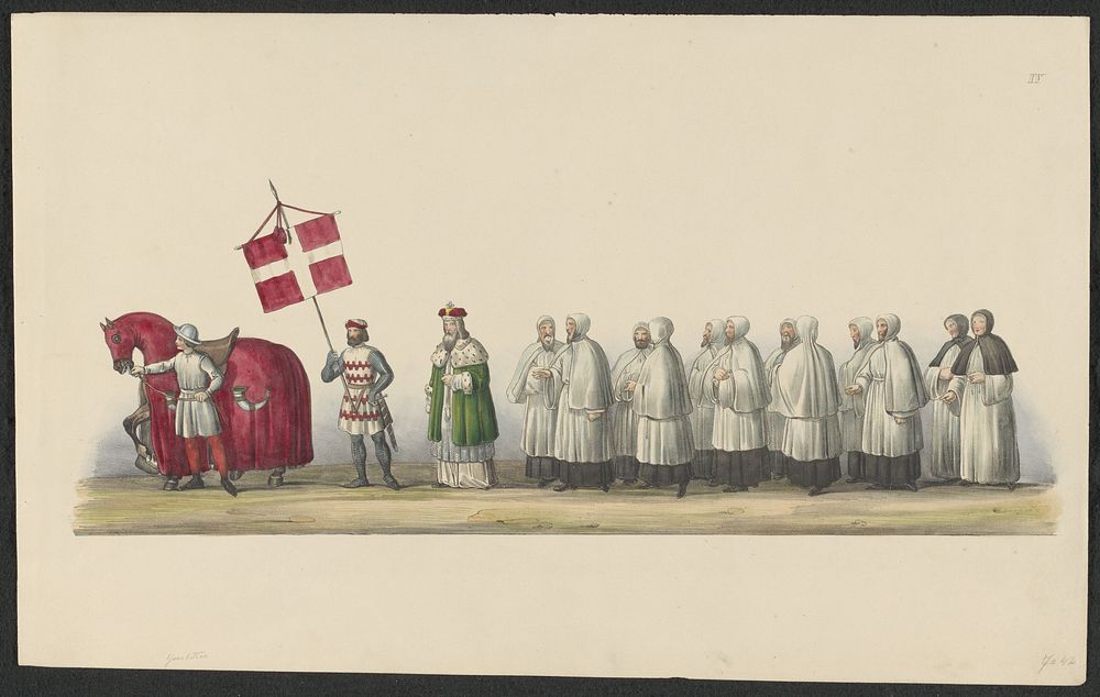 Gekostumeerde optocht van 1841: koning en geestelijken (blad IV) (1841) by anonymous, Johannes Paulus Houtman and August…