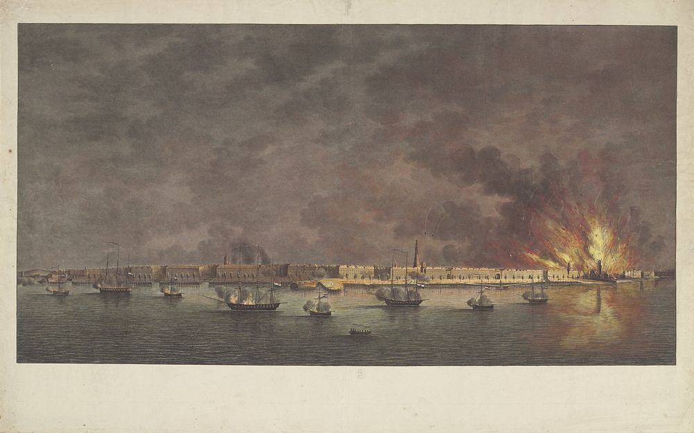Bombardement van Antwerpen, 1830 (1830 - 1831) by Willem Hendrik Hoogkamer, Antonie Waldorp and W J van Oosterzee